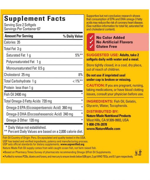 Viên Uống Dầu Cá Nature Made Omega 3 Fish Oil 2400mg 3